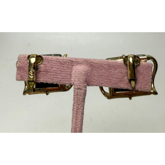 Vintage Coro Square Black Confetti Lucite Cab Gold Tone Clip On Earrings MCM 50s - Picture 2 of 5